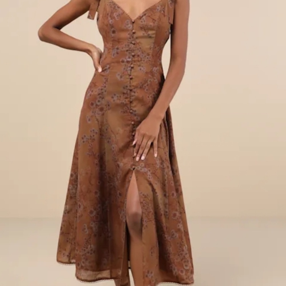 Lulu's Brown Floral Midi Dress